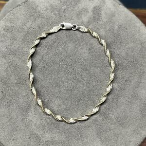 Vintage Sterling 925 Silver Diamond Cut Spiral Bracelet Italy SU 7.5” Gold Tone